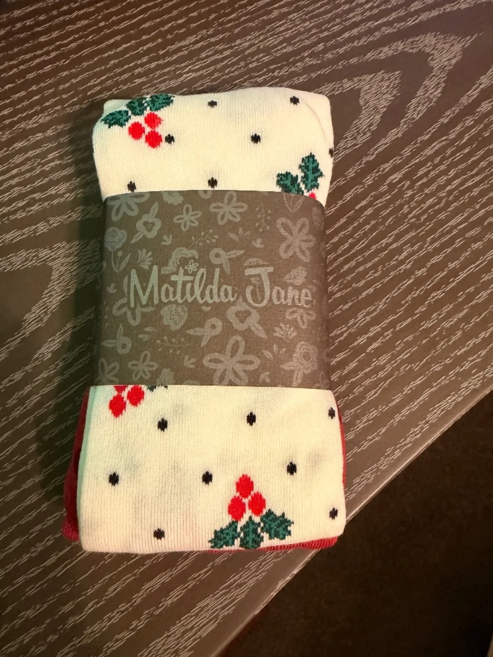 Matilda Jane Christmas Holiday Tights Holly Berry Polka Dot Print Size 8-10 NWT